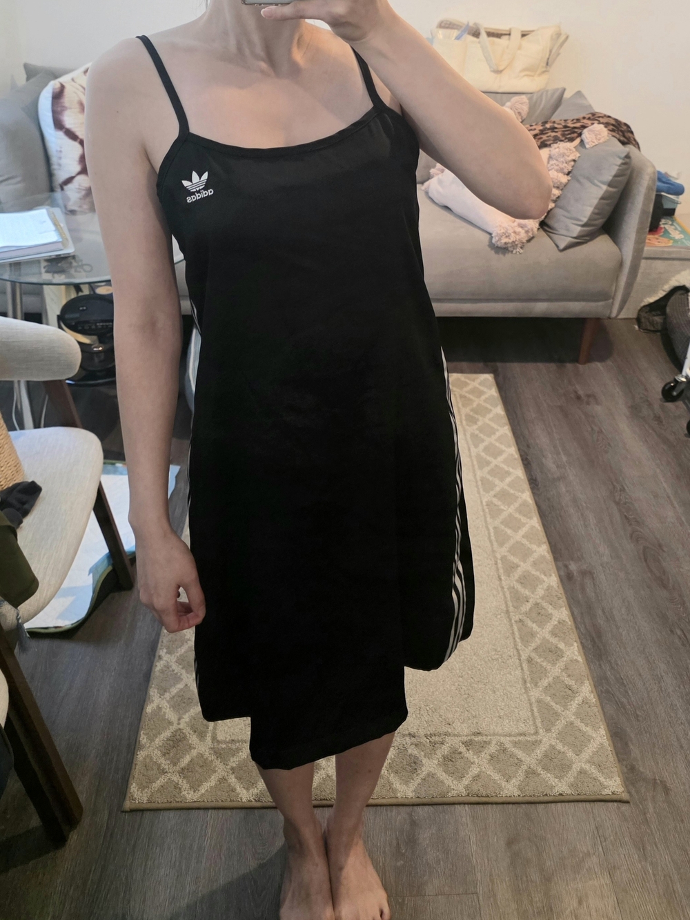 Adidas Black Slip Dress with Striped Side Detail